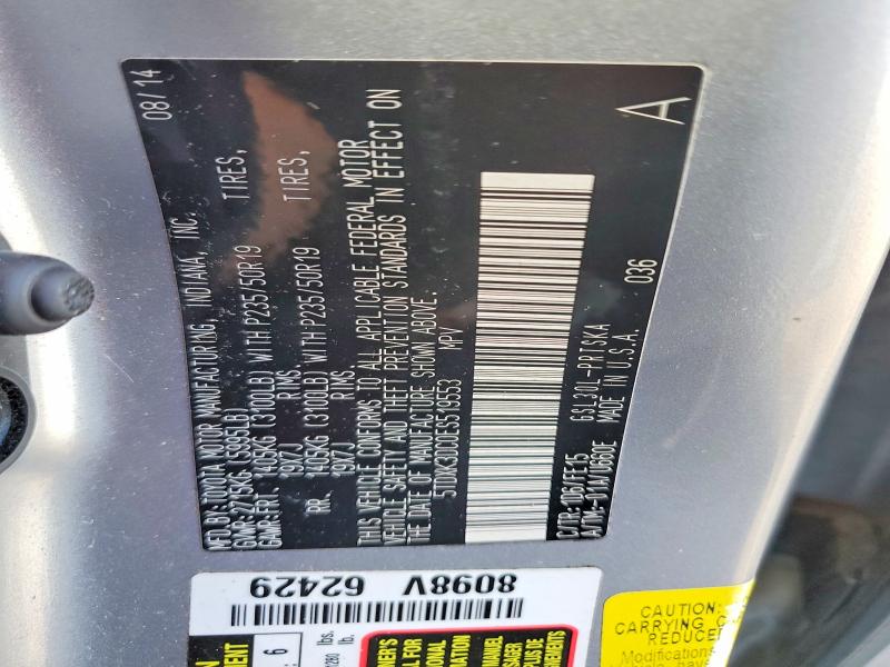 46295656 :رقم المزاد ، 5TDXK3DC0ES519553 vin ، 2014 Toyota Sienna مزاد بيع