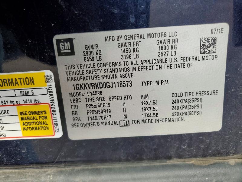 Aukcja sprzedaży 2016 Gmc Acadia, vin: 1GKKVRKD0GJ118573, numer aukcji: 47596596