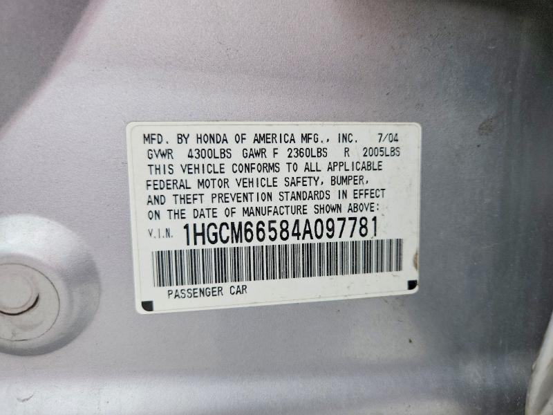 Продажа на аукционе авто 2004 Honda Accord, vin: 1HGCM66584A097781, номер лота: 41788866