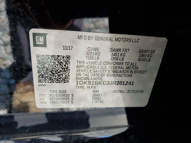 47650186 :رقم المزاد ، 1GKS1BKC3JR201241 vin ، 2018 Gmc Yukon مزاد بيع