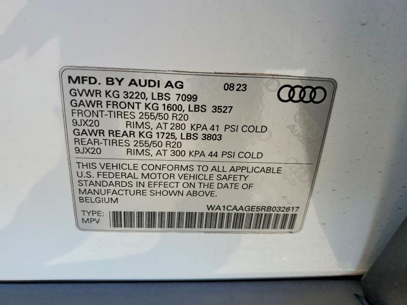 46953416 :رقم المزاد ، WA1CAAGE5RB032617 vin ، 2024 Audi Q8 E-tron مزاد بيع