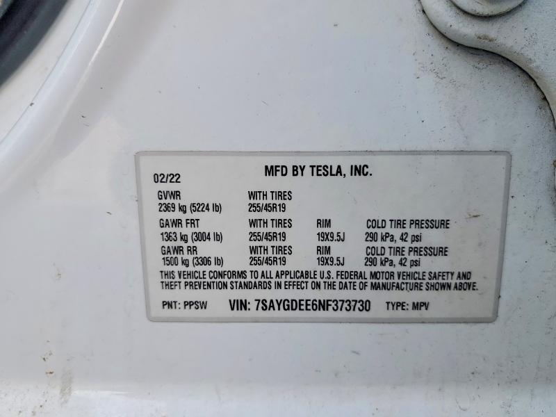 Продаж на аукціоні авто 2022 Tesla Model Y, vin: 7SAYGDEE6NF373730, номер лоту: 46501786
