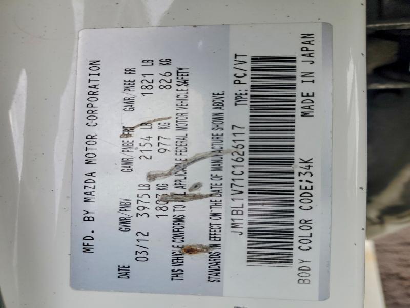 46369186 :رقم المزاد ، JM1BL1V71C1626117 vin ، 2012 Mazda 3 مزاد بيع