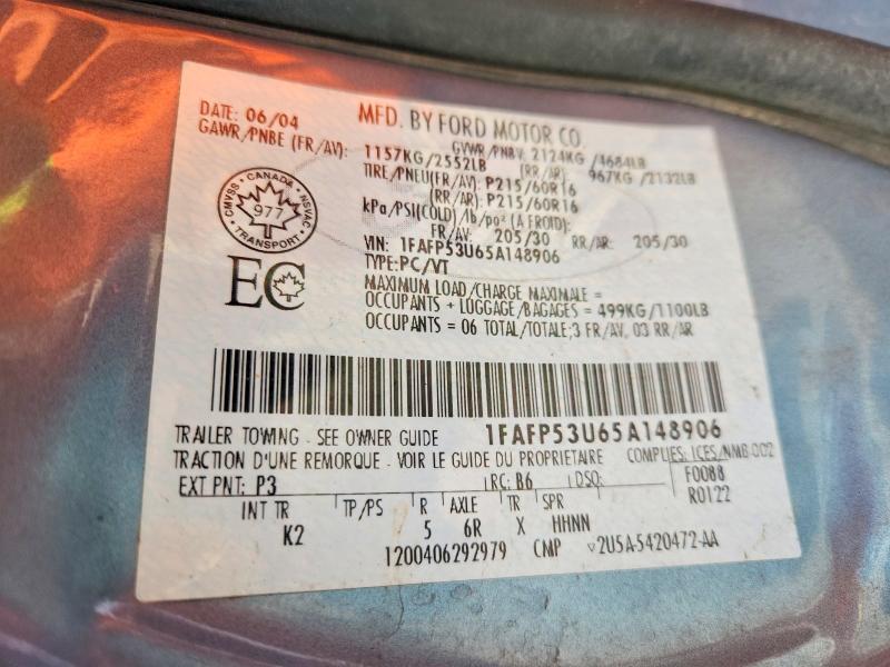 2005 Ford Taurus მანქანა იყიდება აუქციონზე, vin: 1FAFP53U65A148906, აუქციონის ნომერი: 45887266