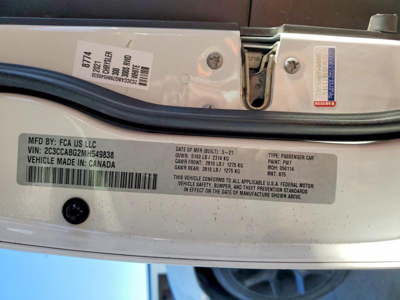 Aukcja sprzedaży 2021 Chrysler 300, vin: 2C3CCABG2MH549838, numer aukcji: 79722075