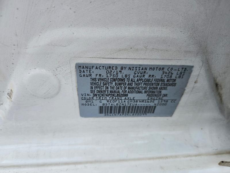 Aukcja sprzedaży 2019 Nissan Versa, vin: 3N1CN7AP2KL852099, numer aukcji: 45610296