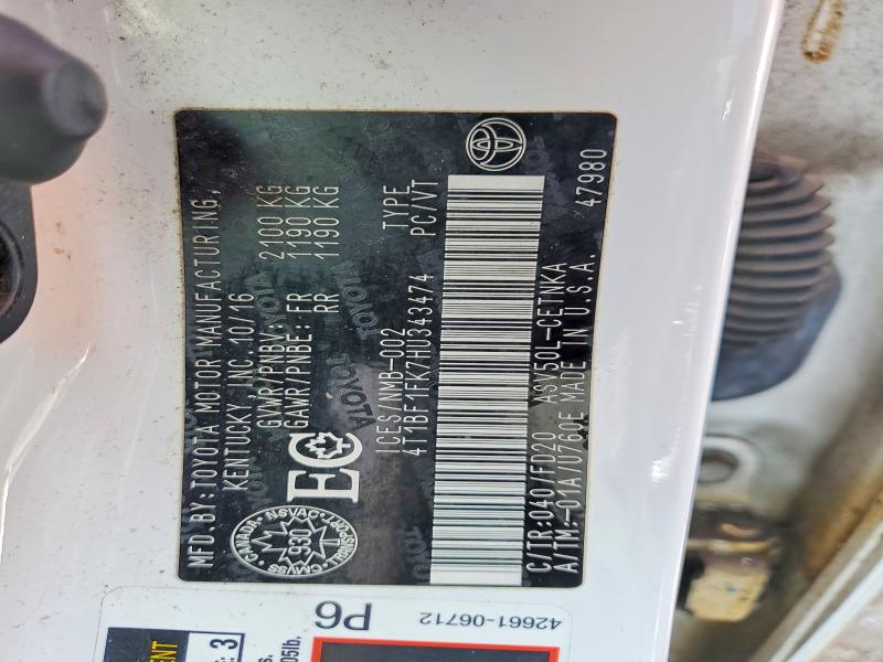 Продаж на аукціоні авто 2017 Toyota Camry, vin: 4T1BF1FK7HU343474, номер лоту: 47015196