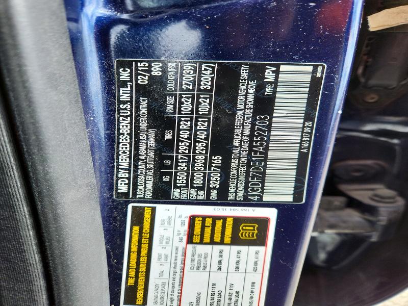 Aukcja sprzedaży 2015 Mercedes-benz Gl, vin: 4JGDF7DE1FA552703, numer aukcji: 47740076