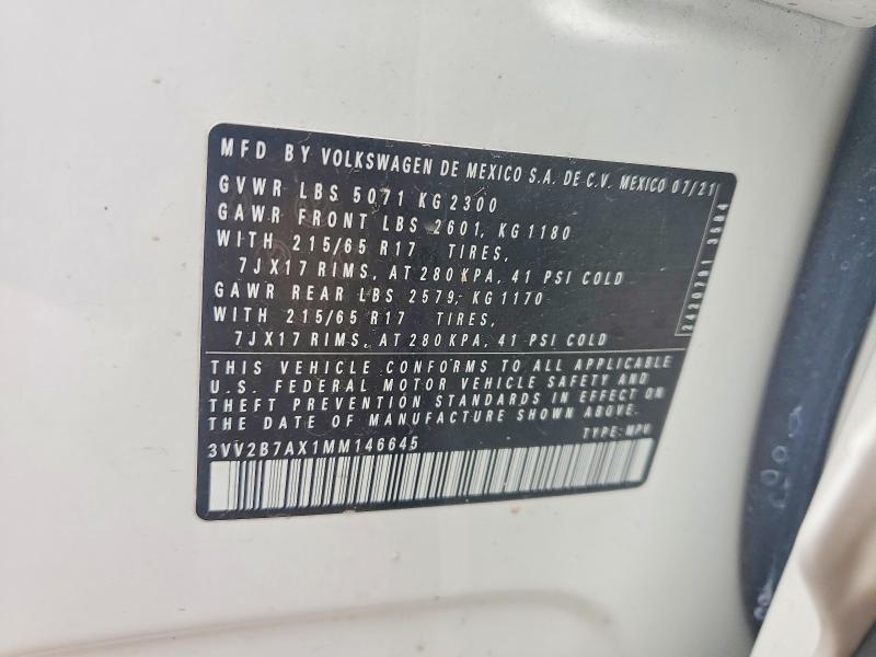 Aukcja sprzedaży 2021 Volkswagen Tiguan, vin: 3VV2B7AX1MM146645, numer aukcji: 45534546