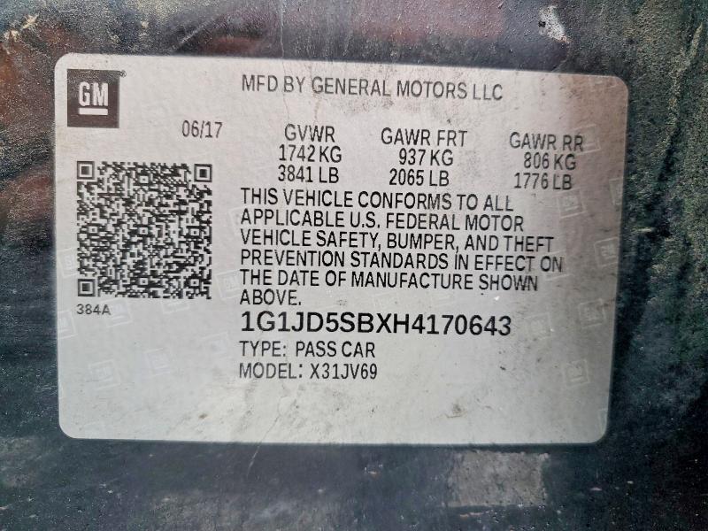 Продаж на аукціоні авто 2017 Chevrolet Sonic, vin: 1G1JD5SBXH4170643, номер лоту: 79233795