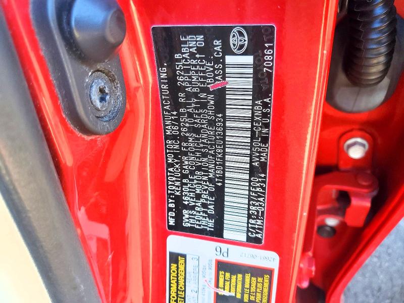 46867586 :رقم المزاد ، 4T1BD1FK8EU136934 vin ، 2014 Toyota Camry Hybrid مزاد بيع