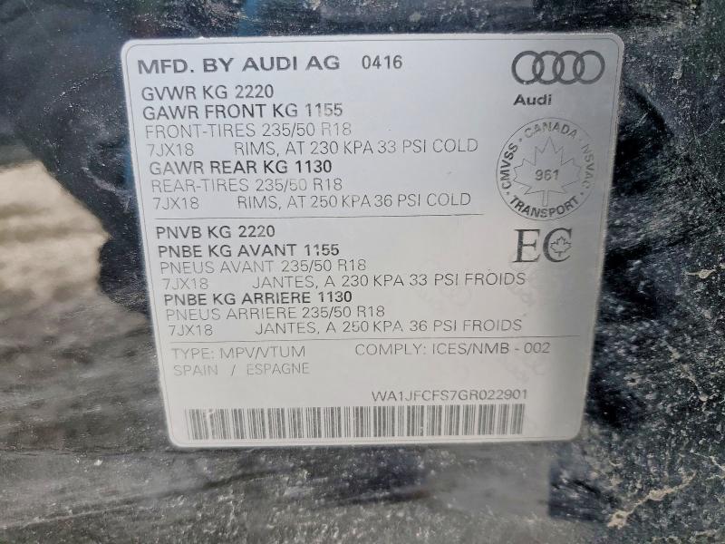 Aukcja sprzedaży 2016 Audi Q3, vin: WA1JFCFS7GR022901, numer aukcji: 46880926