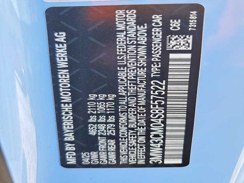 Aukcja sprzedaży 2025 Bmw M240i, vin: 3MW43CM04S8F57522, numer aukcji: 47686586