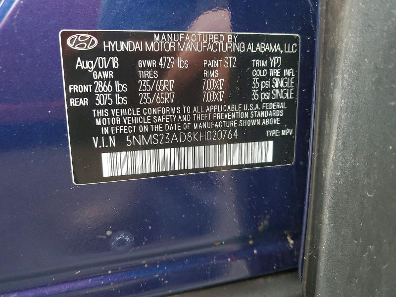 Продажа на аукционе авто 2019 Hyundai Santa Fe, vin: 5NMS23AD8KH020764, номер лота: 45729736