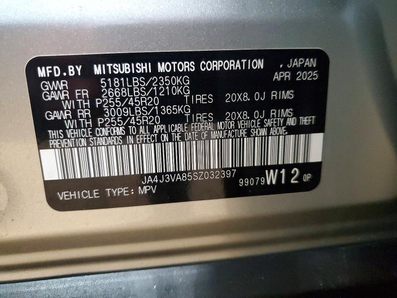2025 Mitsubishi Outlander მანქანა იყიდება აუქციონზე, vin: JA4J3VA85SZ032397, აუქციონის ნომერი: 79974335