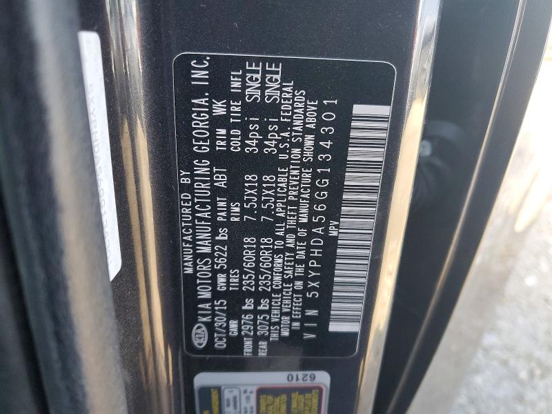 45593026 :رقم المزاد ، 5XYPHDA56GG134301 vin ، 2016 Kia Sorento مزاد بيع