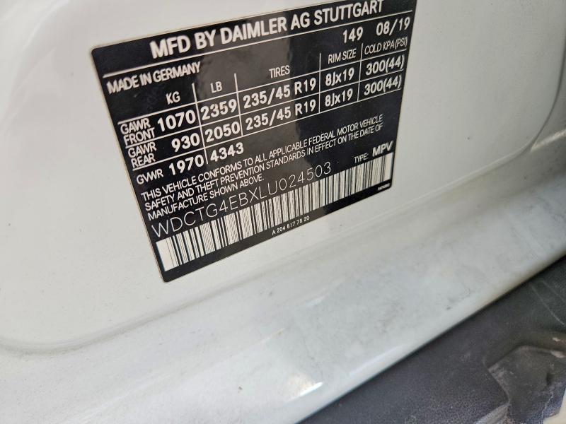 Aukcja sprzedaży 2020 Mercedes-benz Gla, vin: WDCTG4EBXLU024503, numer aukcji: 47763396