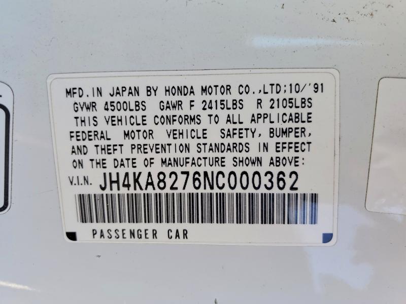 41751146 :رقم المزاد ، JH4KA8276NC000362 vin ، 1992 Acura Legend مزاد بيع