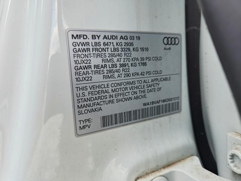 Продаж на аукціоні авто 2019 Audi Q8, vin: WA1BVAF16KD031212, номер лоту: 47729296
