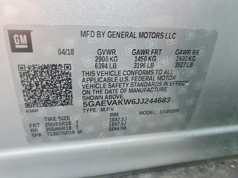 Aukcja sprzedaży 2018 Buick Enclave, vin: 5GAEVAKW6JJ244683, numer aukcji: 46105646