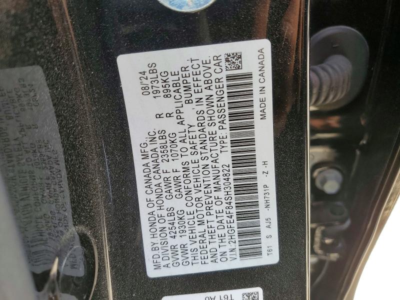 47658086 :رقم المزاد ، 2HGFE4F84SH304822 vin ، 2025 Honda Civic مزاد بيع