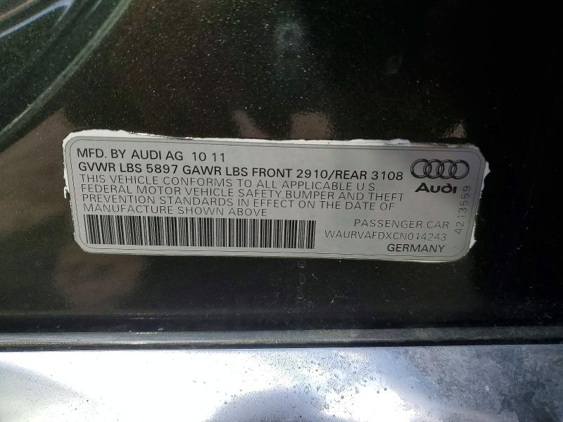 48176086 :رقم المزاد ، WAURVAFDXCN014243 vin ، 2012 Audi A8 مزاد بيع