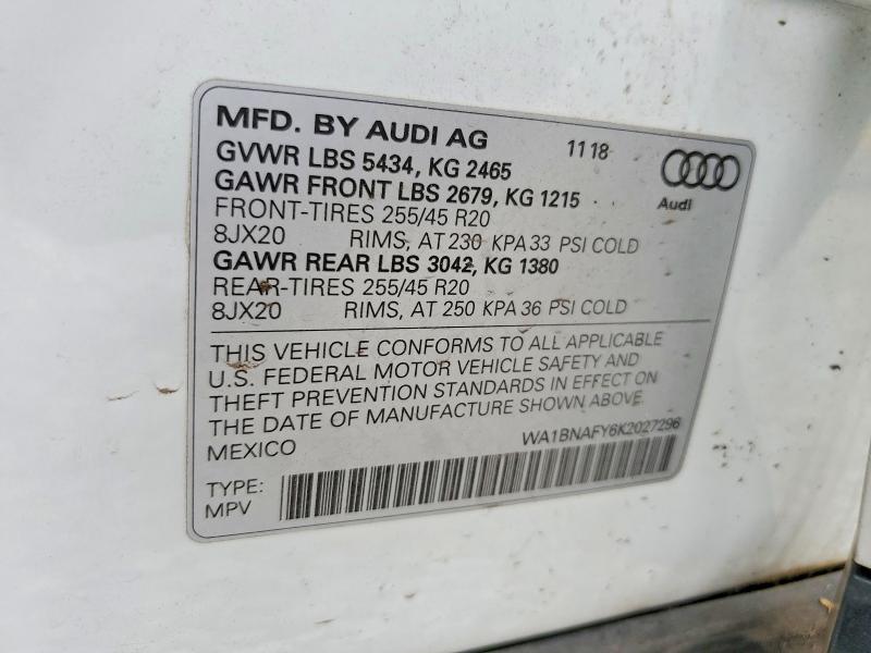Aukcja sprzedaży 2019 Audi Q5, vin: WA1BNAFY6K2027296, numer aukcji: 47819346