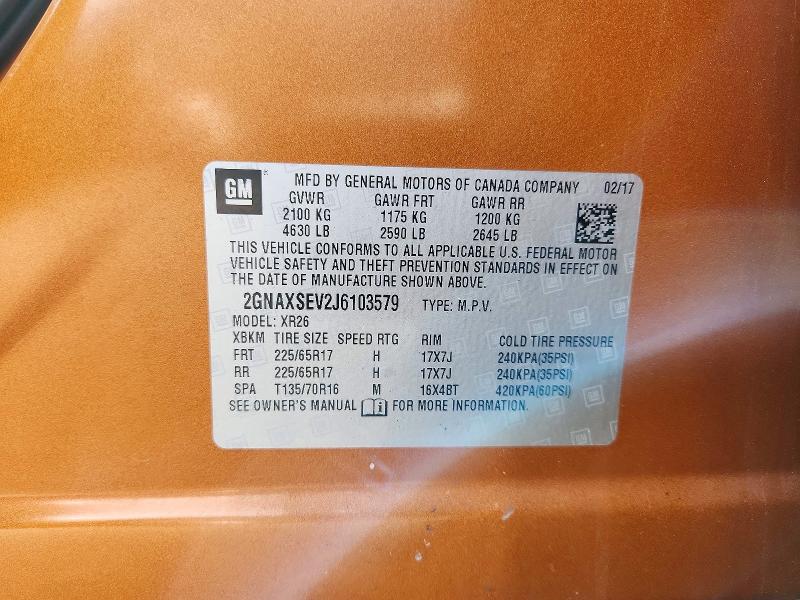 46683426 :رقم المزاد ، 2GNAXSEV2J6103579 vin ، 2018 Chevrolet Equinox مزاد بيع