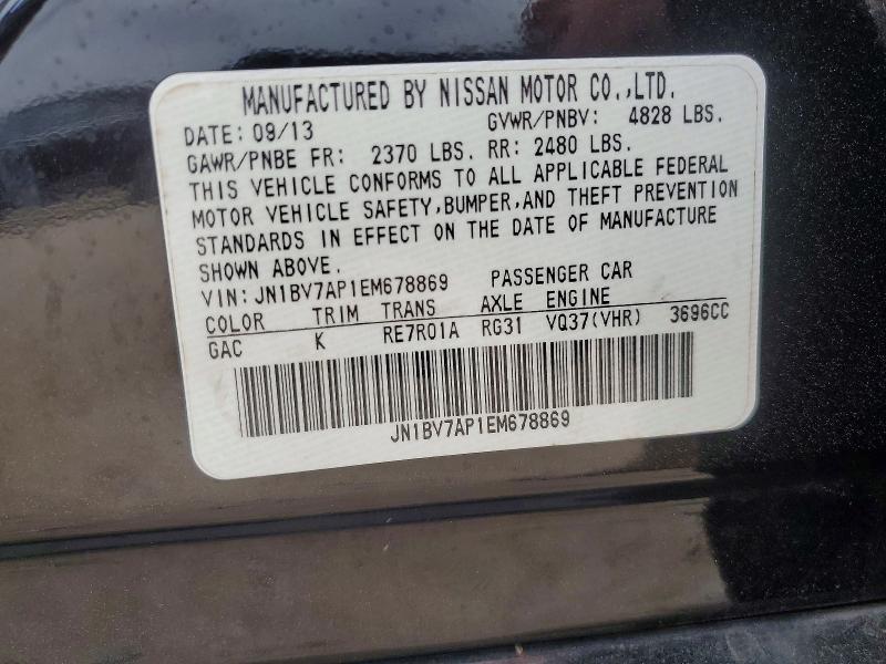 Aukcja sprzedaży 2014 Infiniti Q50, vin: JN1BV7AP1EM678869, numer aukcji: 41718756