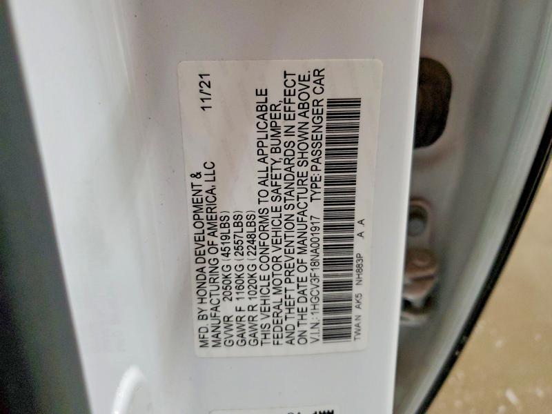 Продажа на аукционе авто 2022 Honda Accord, vin: 1HGCV3F18NA001917, номер лота: 47194726