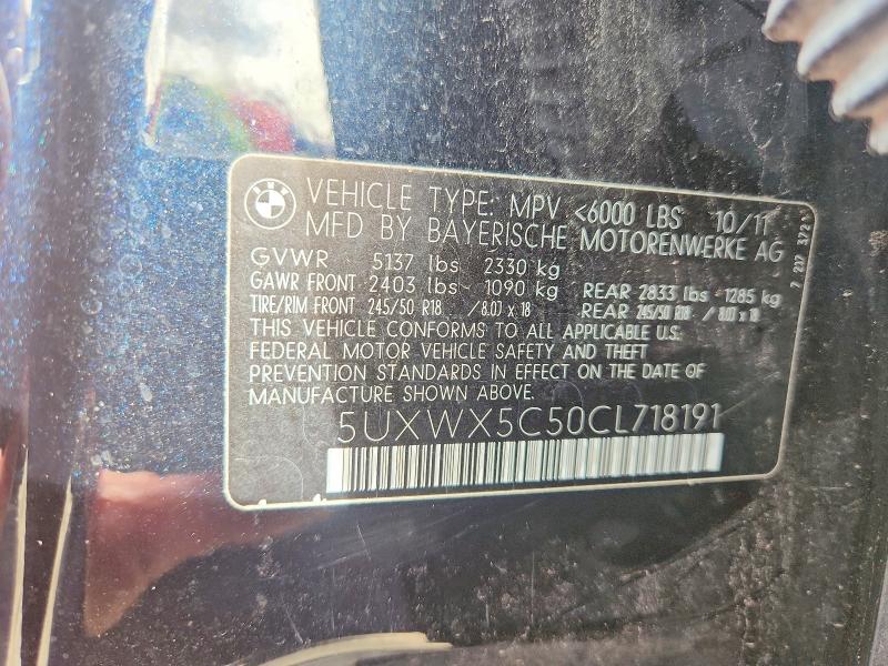2012 Bmw X3 მანქანა იყიდება აუქციონზე, vin: 5UXWX5C50CL718191, აუქციონის ნომერი: 46686296