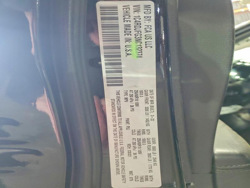 2022 Dodge Durango მანქანა იყიდება აუქციონზე, vin: 1C4RDJFG3NC132374, აუქციონის ნომერი: 46273696