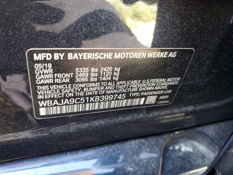 Продаж на аукціоні авто 2019 Bmw 530e, vin: WBAJA9C51KB399745, номер лоту: 45505156