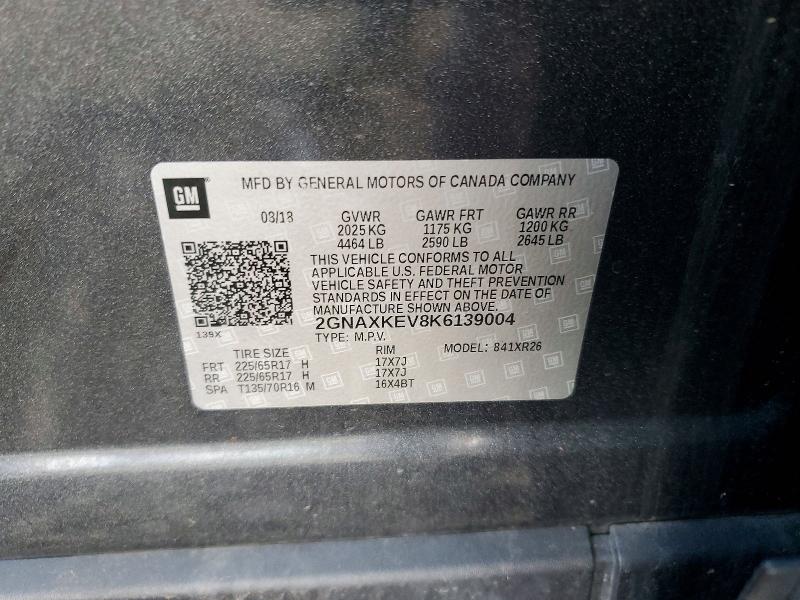 2019 Chevrolet Equinox მანქანა იყიდება აუქციონზე, vin: 2GNAXKEV8K6139004, აუქციონის ნომერი: 46509656