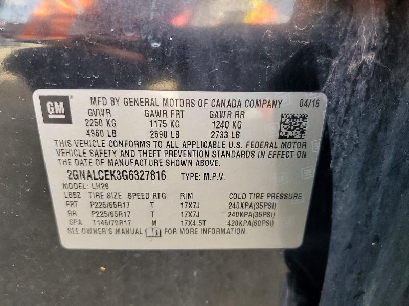 2016 Chevrolet Equinox მანქანა იყიდება აუქციონზე, vin: 2GNALCEK3G6327816, აუქციონის ნომერი: 78902725