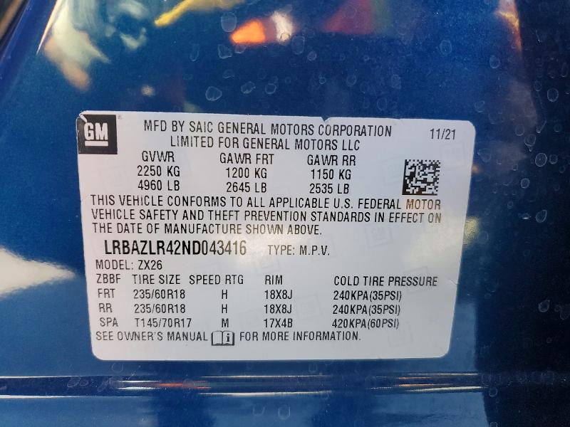 2022 Buick Envision მანქანა იყიდება აუქციონზე, vin: LRBAZLR42ND043416, აუქციონის ნომერი: 79845645