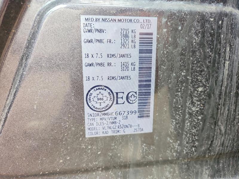 46408976 :رقم المزاد ، 5N1DR2MM6HC667399 vin ، 2017 Nissan Pathfinder مزاد بيع