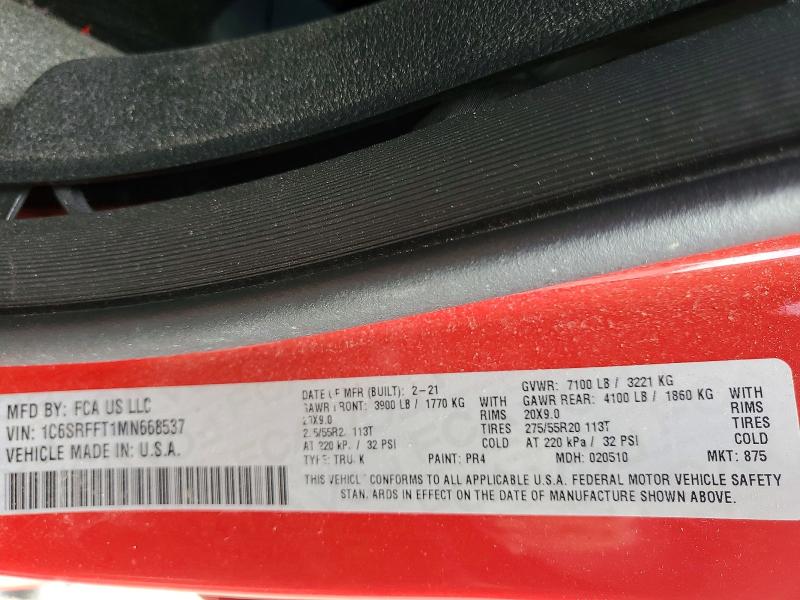 Продажа на аукционе авто 2021 Ram 1500, vin: 1C6SRFFT1MN668537, номер лота: 48040016