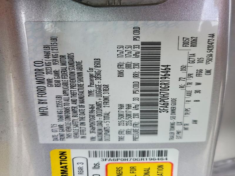2016 Ford Fusion მანქანა იყიდება აუქციონზე, vin: 3FA6P0H70GR196464, აუქციონის ნომერი: 46747826