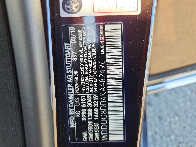 2019 Mercedes-benz S მანქანა იყიდება აუქციონზე, vin: WDDUG8DB4KA482496, აუქციონის ნომერი: 47639146