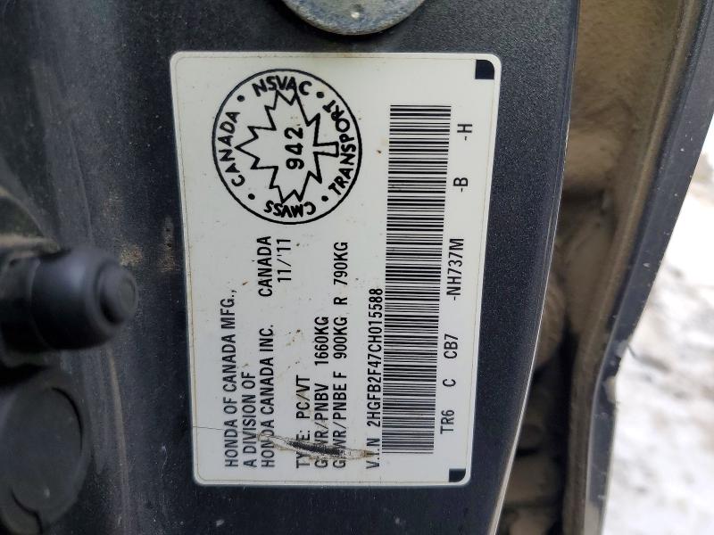 Aukcja sprzedaży 2012 Honda Civic, vin: 2HGFB2F47CH015588, numer aukcji: 77655065