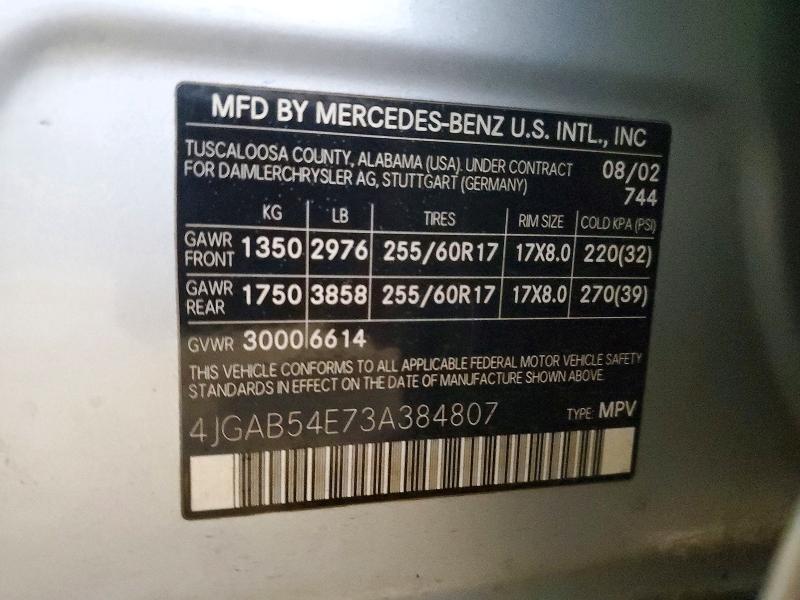 Aukcja sprzedaży 2003 Mercedes Benz M-class Ml350 Rwd, vin: 4JGAB54E73A384807, numer aukcji: 48008116