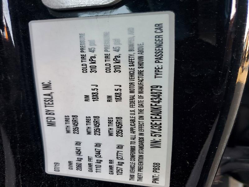 Aukcja sprzedaży 2019 Tesla Model 3, vin: 5YJ3E1EA0KF434879, numer aukcji: 79657025
