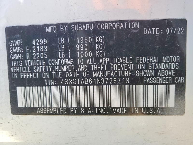 Продажа на аукционе авто 2022 Subaru Impreza, vin: 4S3GTAB61N3726713, номер лота: 46106626