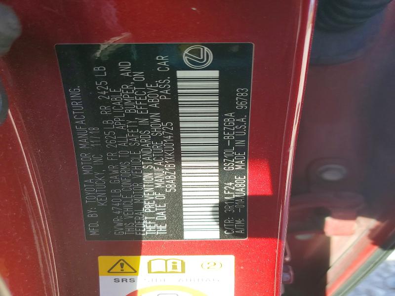 46952426 :رقم المزاد ، 58ABZ1B1XKU014725 vin ، 2019 Lexus Es 350 مزاد بيع