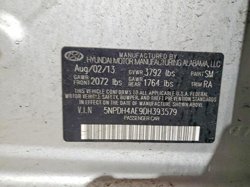2013 Hyundai Elantra მანქანა იყიდება აუქციონზე, vin: 5NPDH4AE9DH393579, აუქციონის ნომერი: 46896926