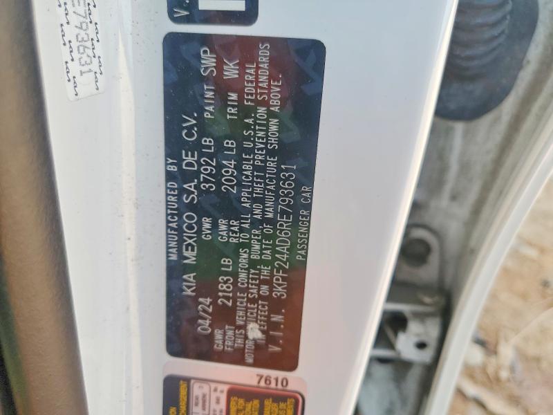 79681295 :رقم المزاد ، 3KPF24AD6RE793631 vin ، 2024 Kia Forte مزاد بيع