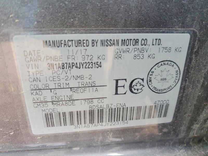 Продаж на аукціоні авто 2018 Nissan Sentra, vin: 3N1AB7AP4JY223154, номер лоту: 46676556