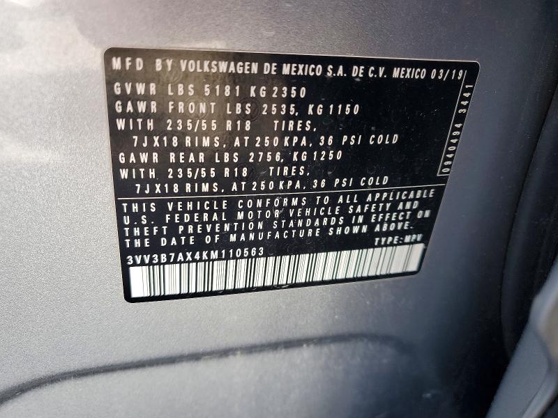Aukcja sprzedaży 2019 Volkswagen Tiguan, vin: 3VV3B7AX4KM110563, numer aukcji: 46886926