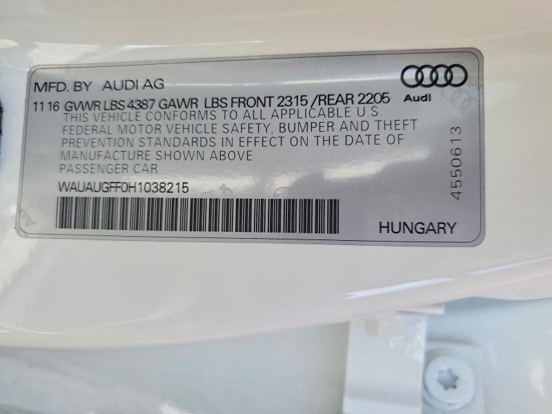 Aukcja sprzedaży 2017 Audi A3, vin: WAUAUGFF0H1038215, numer aukcji: 47290426